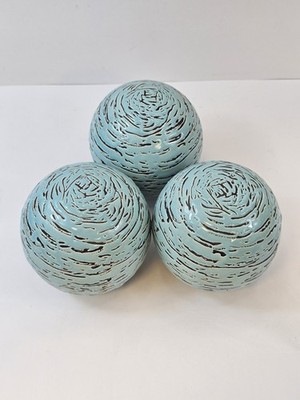 Pier 1 Imports Ceramic Decorative Sphere Ball Orb Teal Set Of 3