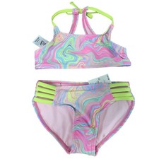New Art Class Girls XL 14 UPF 50 Pastels on Pink Swirl Bikini 2PC Swimsuit