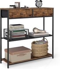 VASAGLE Narrow Console Table with 2 Fabric Drawers, 3-Tier Entryway Sofa Table,
