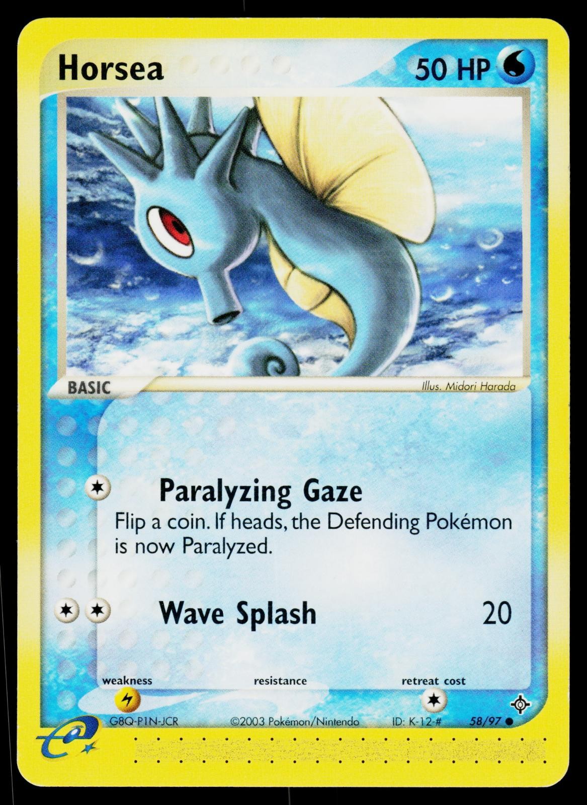 Horsea 58/97 Common Dragon Pokemon Moderately Played