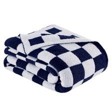 Checkered Throw Blanket Dark Blue Soft Cozy Fluffy Knitted Throw Blankets for...