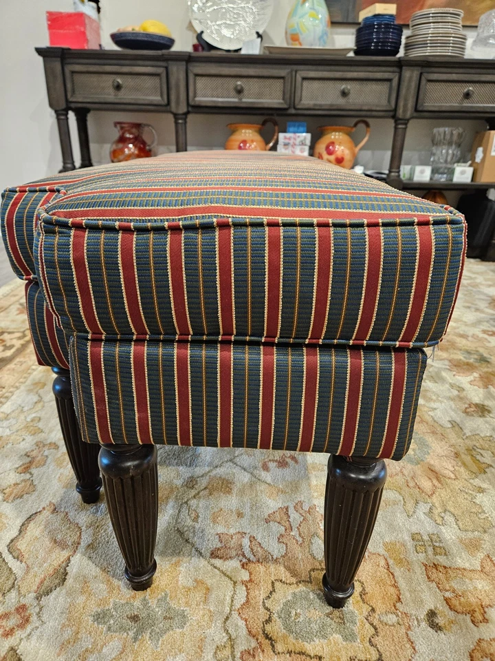 Bassett Upholstered Blue, Red and Gold Striped Accent Bench - Image 3 of 4
