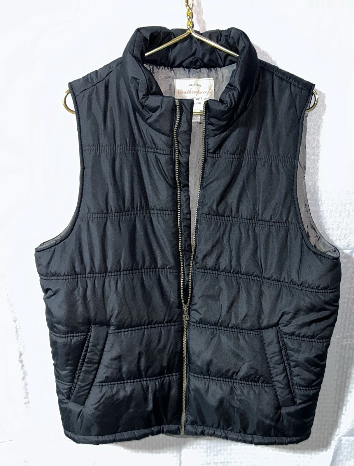 Weatherproof Vintage Original Mens LG Black Puffer Vest Sherpa Zip-Up Outerwear