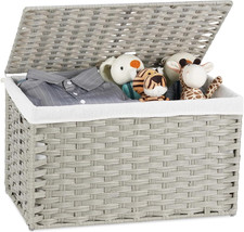 65L Large Storage Basket with Lid, Handmade Woven Storage Bin for Organizing Bla