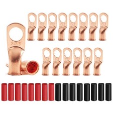16Pcs 2 AWG 3/8" Stud Heavy Duty Copper Wire Lugs with 16Pcs Heat Shrink Tubi...