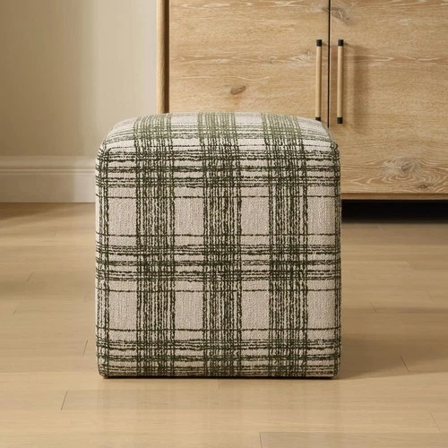 Uttermost 53065 Joie 18 inch Ireland Green Plaid Chenille Ottoman - Picture 4 of 5