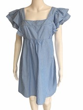 Urban Outfitters Babydoll Striped Blue White 100% Cotton Ruffle Dress Size M