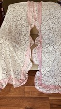 Lace Rose Curtains Pink Ruffle  1 Pair Ivory ...