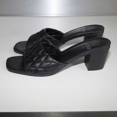 GEMO Mid-Heel Peep Toe Pantoletten Mules Sabot Clogs schwarz 7 cm Absatz Gr. 42