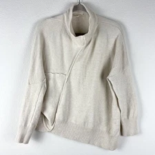Grade & Gather Asymmetrical Sweater Womens Small Cream Knit Mock Neck Wool Blend