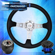 Deep Dish Black Steering Wheel Silver Center Quick Release Hub For 88-91 Prelude