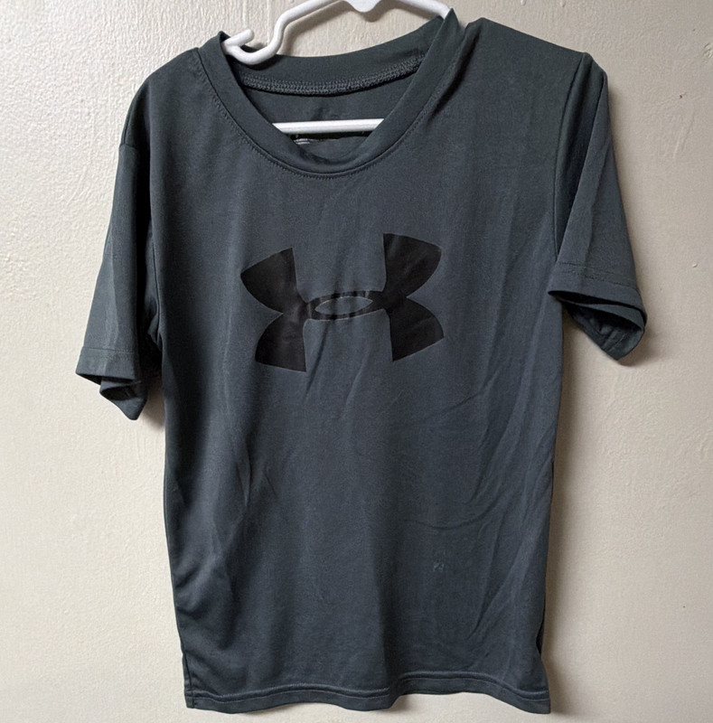 Under Armour Kids Size 7 Gray Solid Logo Crew Neck Short Sleeve Pullover T-Shirt