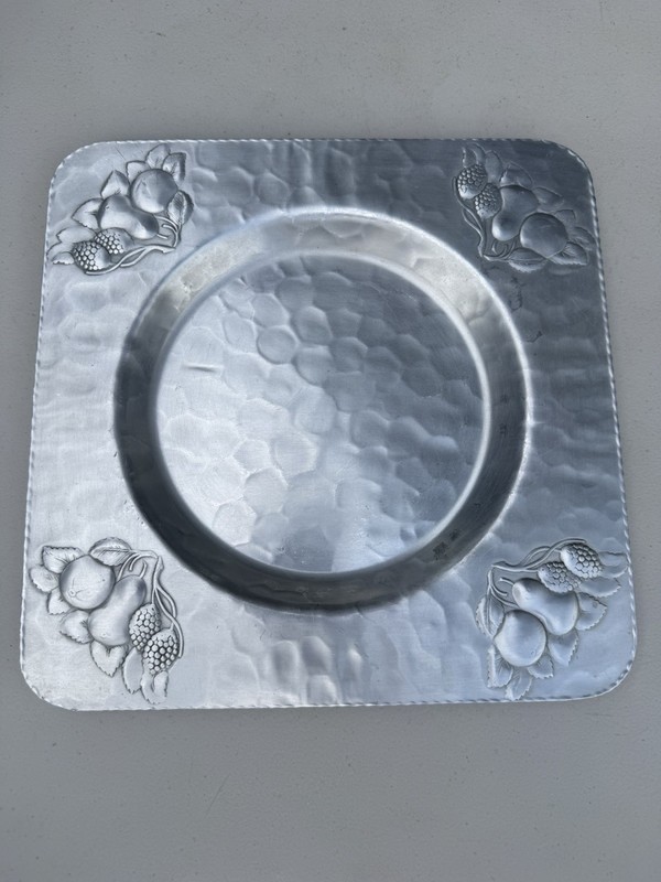 Vintage EMPC Forged Aluminum Intaglio Design Tray 10” Square Fruit Motif MCM