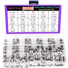 15 Values150pcs Slow Blow Glass Fuses Assorted Kit 6x30mm, 250V 0.5A, 1A, 2A, 3A