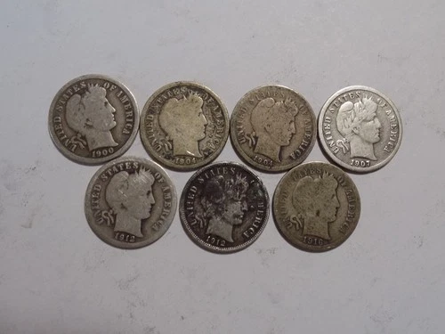(7) Barber Dimes - 1900-S, 1904-P, 1904-P, 1907-P, 1912-P, 1912-P, 1916-S  Circs