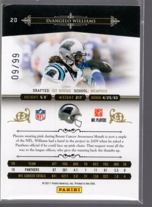 B7699- 2010 Playoff National Treasures #20 DeAngelo Williams /99 - NM-MT - Image 2 of 2