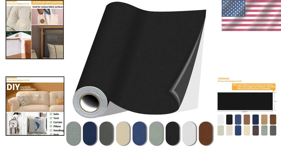 Versatile 17x158 Inch Black Fabric Patches for Quick Furniture Repairs - Image 2 of 4