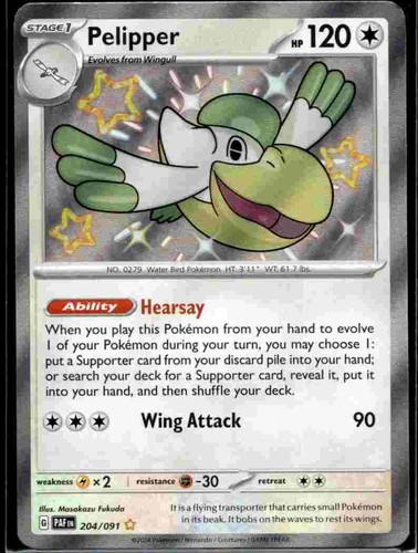 Pelipper 204/091 Shiny Rare Paldean Fates Pokemon Holo Near Mint