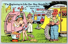 Vintage Travel Trailer Comic Mobile Home Art Funny Neighbors 1941 Postcard