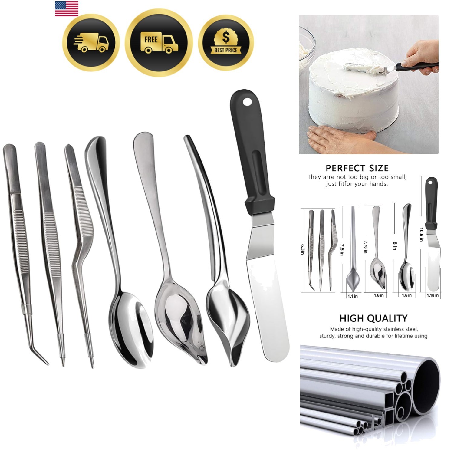 Chef Plating Kit 7 Piece Stainless Steel Culinary Tools Professional Cooking Set