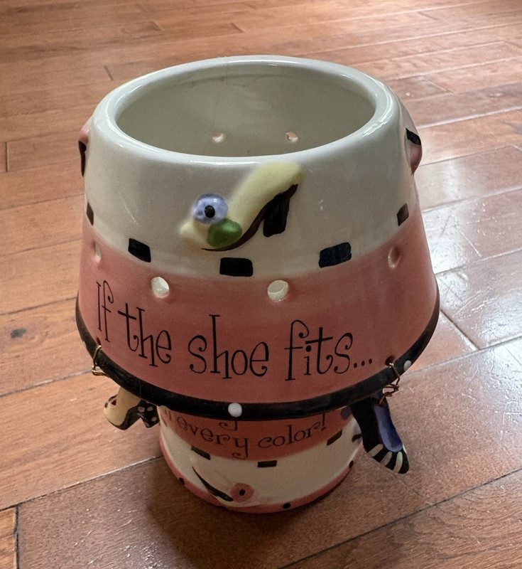 Ceramic Shoe Theme Candle Holder Pink White Black Whimsical Round Freestanding