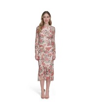 Vince Camuto Printed Mesh Bodycon Midi Dress Women's 6 Ivory Multicolor