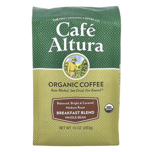 Organic Coffee, Breakfast Blend, Whole Bean, Medium Roast, 10 oz (283 g)