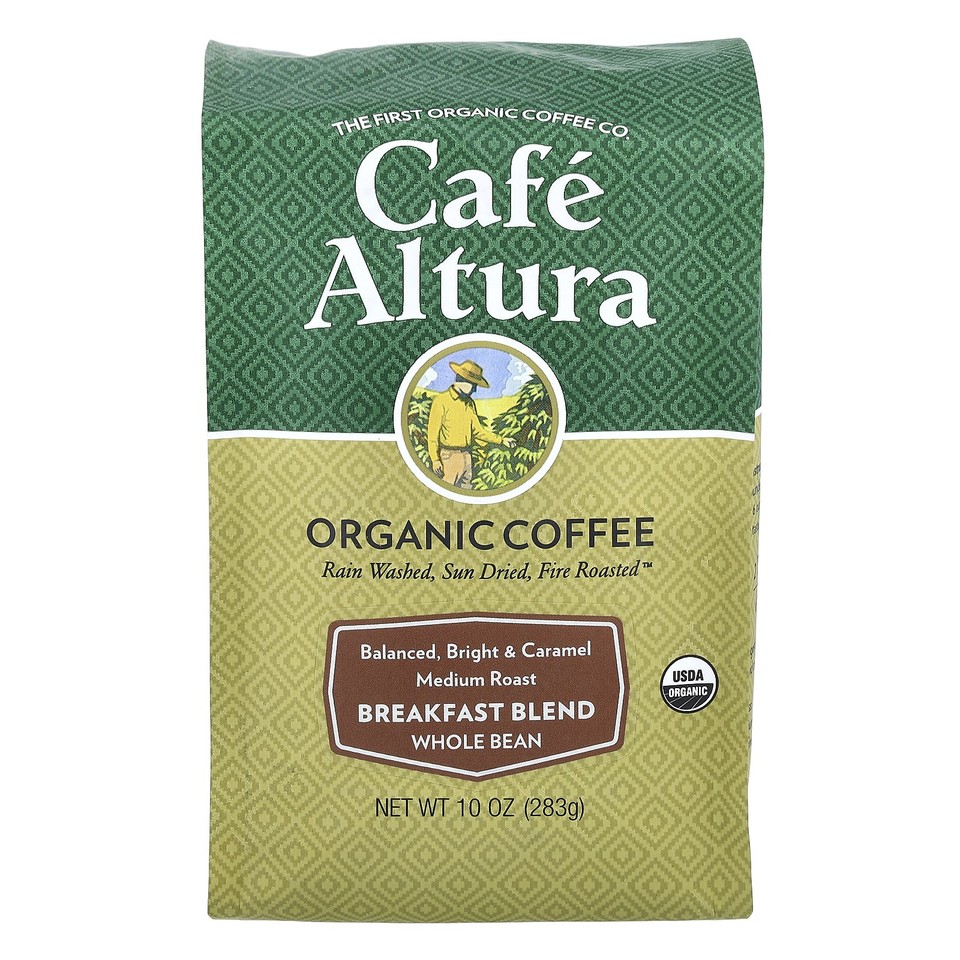 Organic Coffee, Breakfast Blend, Whole Bean, Medium Roast, 10 oz (283 g)