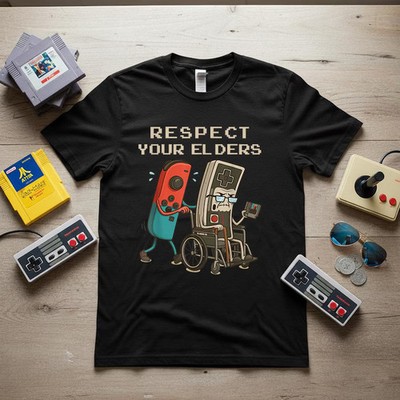 Respect Your Elders Funny Retro Humor Vintage Style Gildan Tee