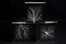 BUNDLE OF 3, Lichtenberg Figures, Acrylic Physics Art, RANDOM Discharge Patterns