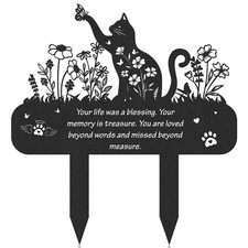 Cat Memorial Grave Stakes - Metal Wildflower Loss Pets Cemetery Markers Decor...