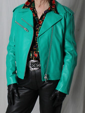 Womens Leather Biker Jacket Green Teal M-L? D...