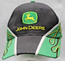John Deere Black Green Flamed Adjustable Hook Loop Strap Back Embroidered Cap
