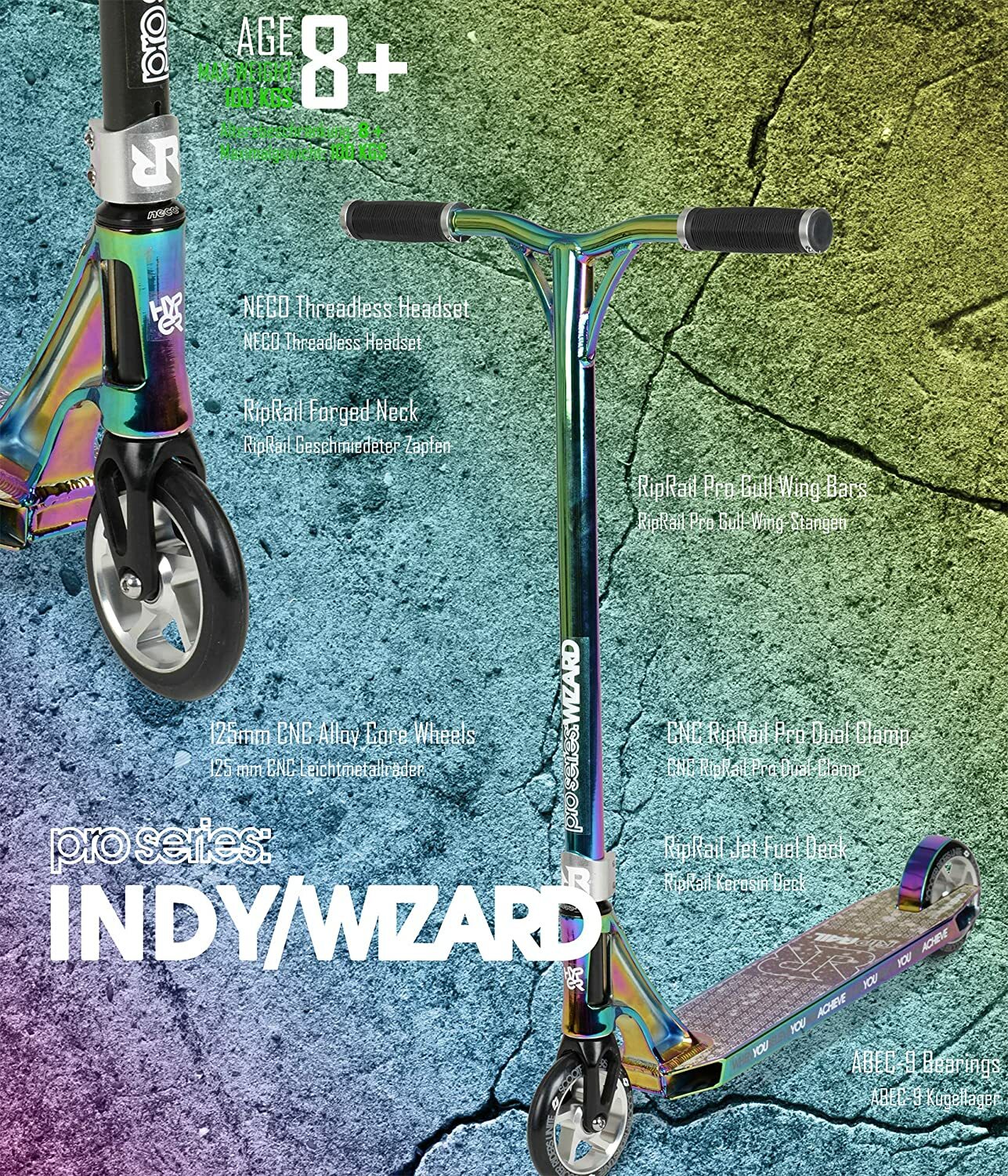 RIPRAIL Pro Series 2 Stunt Scooter Alloy Deck/Bar/Wheel JET FUEL RRP £