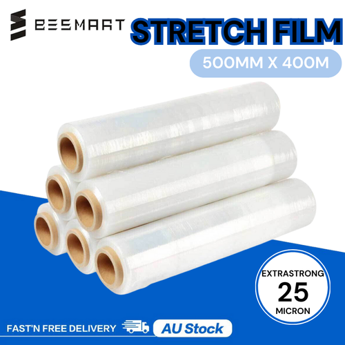 500mm x 400m Stretch Film Pallet Shrink Wrap 5 Rolls Package Use Plastic Clear