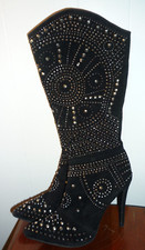 Spike Stiletto Black Boots Beautiful Silver Bling Sparkle Size 8.5 shoes