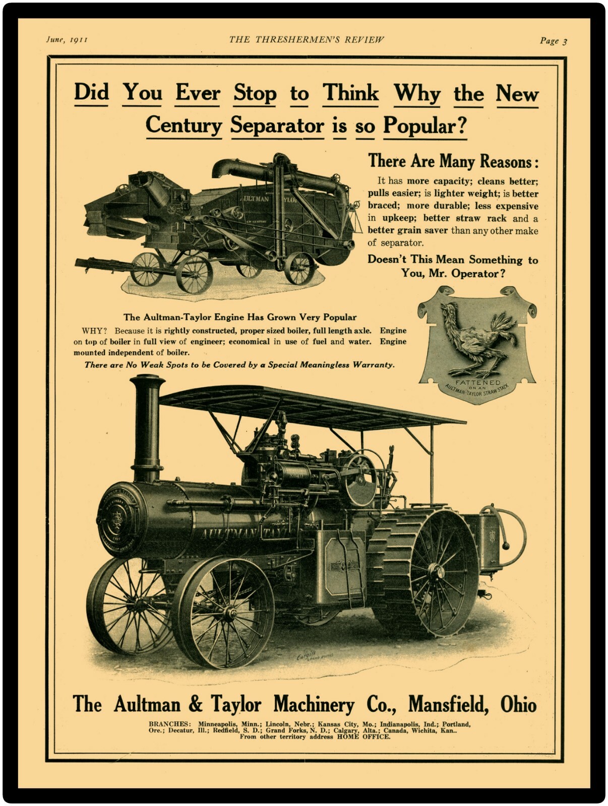 Vtg. Look 1911 Aultman Taylor New Metal Sign: Traction Engine & New ...
