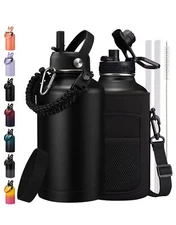 64oz Half Gallon Insulated Water Bottle - Leak Proof Stainless Steel Water Jug 