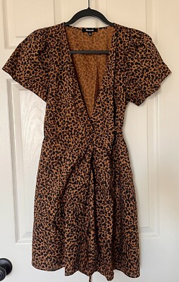 Madewell Wrap Mini Dress in Painted Leopard S Flutter Sleeve Brown Black