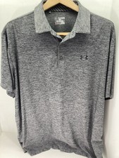 Under Armour Polo Shirt Men 2XL XXL Gray Heat Gear Loose Short Sleeve Button