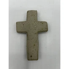 Vintage Handmade Primitive Cross Earthenware Religious Crackle Rustic Spiritual