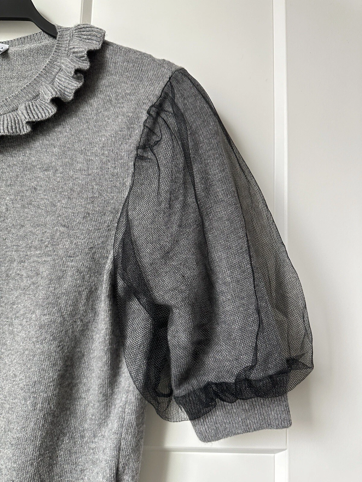 ROSSO VALENTINO Maglione Grigio Angora & Lana Dettagli Tulle Su Maniche TAGLIA: XS