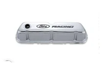 1962-2001 Ford Racing Valve Covers, Chrome; Black Ford Racing Emblem