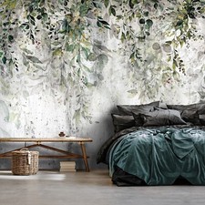 Image of LEAVES PLANTS CONCRETE Photo Wallpaper Wall Mural Modern Bedroom Living Room