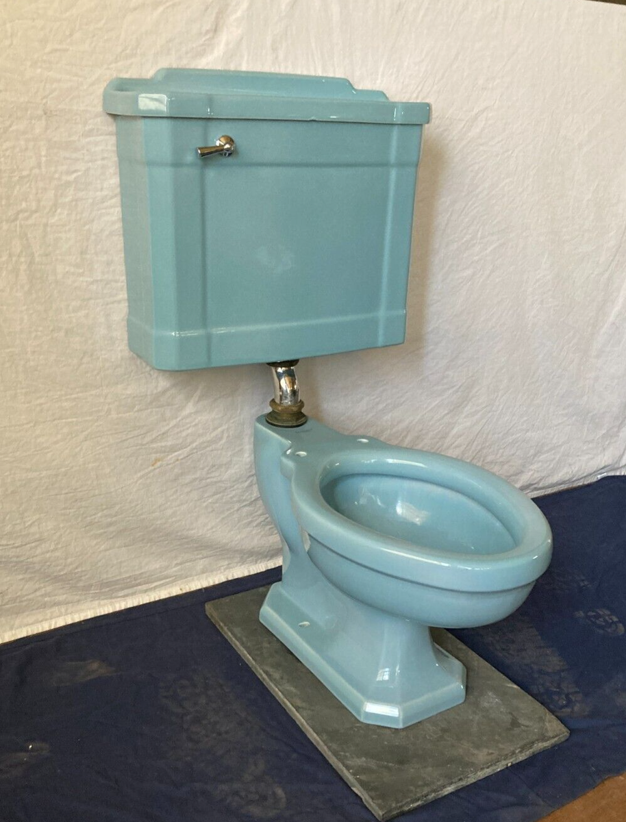 Antique Ceramic Clair De Lune Blue Toilet Standard Savoy Elongated