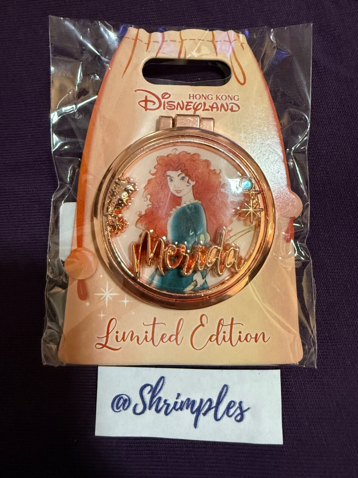 Hong Kong Disney Pin MERIDA Makeup Compact Mirror Hinge NEW on Card LE 500