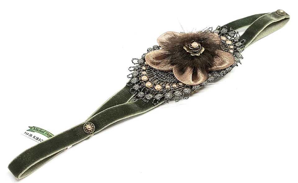 Velvet Headband By Michal Negrin with A brown and green flower - Image 2 of 4