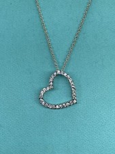 Adorable 925 Sterling Silver Cubic Zirconia Open Heart Pendant  Necklace 16  
