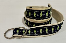 J. Crew SEAHORSE Embroidered Belt Size S/M  D Ring Buckle Preppy Blue Green