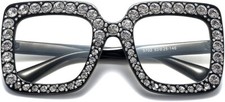 Square Oversize Frame Rhinestones Women Fashion Clear Lens Diamond Sunglasses